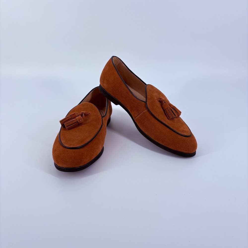 Journey West Tassel Loafers Women 8 Tan Suede Almond Toe Slip On Shoes